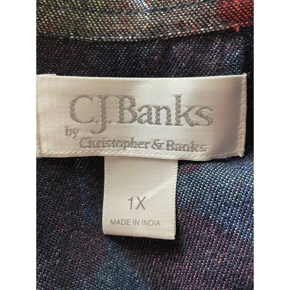 CJ Banks Wine Green Leaf Print Denim Jacket Plus Size 1X Fall Winter Casual - Picture 7 of 9